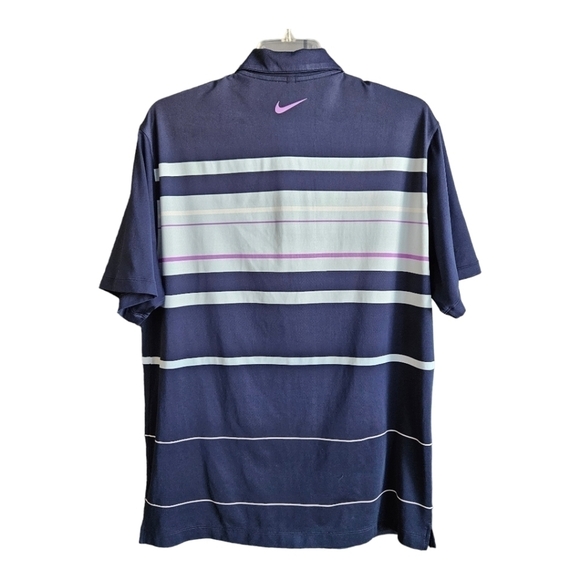 Nike Polo Shirt Mens Large Blue Purple Stripe Swoosh Dri Fit Golf Golfer Casual - Picture 2 of 5